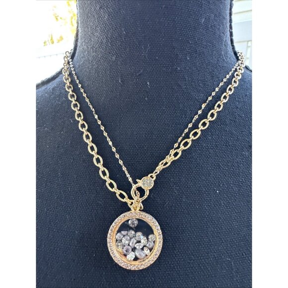 Laundry Floating Charm Circle Goldtone Chain Statement Necklace 19" NEW - Picture 1 of 10